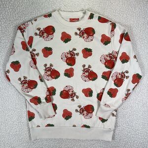 Strawberry Shortcake Sweatshirt XS White All Over Print Retro 80s Cartoon Kawaii